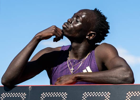 April 12, 2026, Sydney, NSW, Australia: GOUT GOUT of Queensland poses after winning the men s 200m final in 19.67 seconds at the 2026 Australian Athletics Championships. Sydney Australia - ZUMAt173 20260412_zsp_t173_022 Copyright: xStephanexThomasx