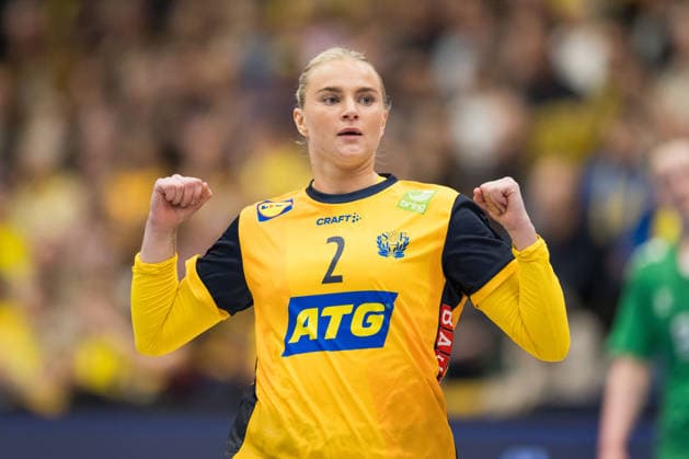 260412 Clara Lerby of Sweden celebrates during the women s EHF EURO Qualification, EM, Europameisterschaft handball match between Sweden and Lithuania on April 12, 2026 in Kosta. Photo: Suvad Mrkonjic BILDBYRAN COP 170 SM0457 handball handboll handball kval em em-kval qualification womens ehf euro qualification sverige sweden litauen lithuania dam bbeng jubel sverige sweden celebrates Copyright: SUVADxMRKONJIC BB260412SM031