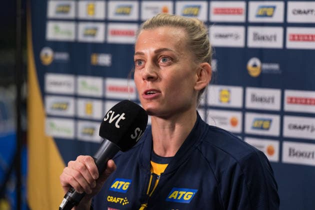 260412 Nathalie Hagman of Sweden is being interviewed by the media during the women s EHF EURO Qualification, EM, Europameisterschaft handball match between Sweden and Lithuania on April 12, 2026 in Kosta. Photo: Suvad Mrkonjic BILDBYRAN COP 170 SM0457 handball handboll handball kval em em-kval qualification womens ehf euro qualification sverige sweden litauen lithuania dam bbeng sverige sweden Copyright: SUVADxMRKONJIC BB260412SM043