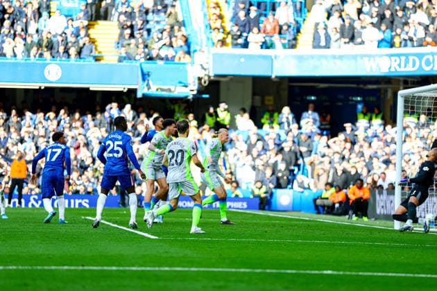 Chelsea v Manchester City, Premier League Goal 0-1 Nico O Reilly (33) of Manchester City scores a goal during the Premier League match between Chelsea and Manchester City at Stamford Bridge, London, UK on 12 April 2026. Editorial use only DataCo restrictions apply See www.football-dataco.com , Copyright: xNigelxKeenex PSI-24056-0071