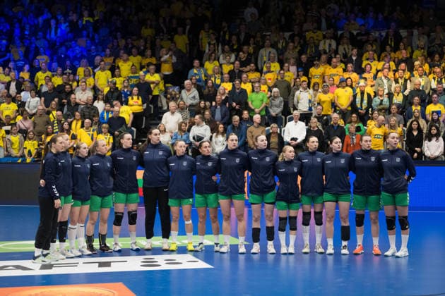 260412 Players of Litauen during the women s EHF EURO Qualification, EM, Europameisterschaft handball match between Sweden and Lithuania on April 12, 2026 in Kosta. Photo: Suvad Mrkonjic BILDBYRAN COP 170 SM0457 handball handboll handball kval em em-kval qualification womens ehf euro qualification sverige sweden litauen lithuania dam bbeng sverige sweden Copyright: SUVADxMRKONJIC BB260412SM056