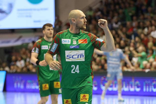 12.04.2026, xgox, Handball - Daikin HBL SC Magdeburg - HC Erlangen emspor, v.l. Christian O Sullivan (Magdeburg, 24) Jubel, Torjubel, jubelt ueber das Tor, celebrate the goal, celebration Magdeburg
