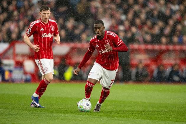 12th April 2026; The City Ground, Nottingham, England; Premier League Football, Nottingham Forest versus Aston Villa; Callum Hudson-Odoi of Nottingham Forest runs with the ball GodfreyxPitt