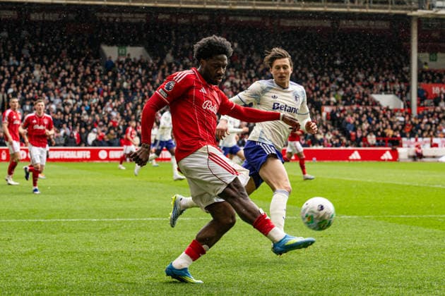 12th April 2026; The City Ground, Nottingham, England; Premier League Football, Nottingham Forest versus Aston Villa; Ola Aina of Nottingham Forest clears the ball upfield GodfreyxPitt