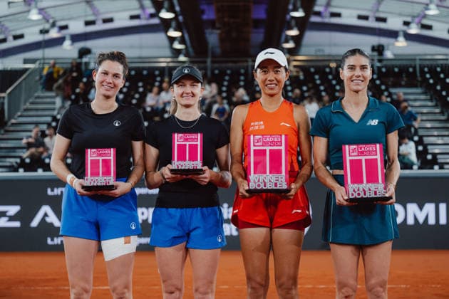 TENNIS - WTA, Tennis Damen Upper Austria Ladies Linz LINZ,AUSTRIA,12.APR.26 - TENNIS - WTA Tour, Upper Austria Ladies Linz. Image shows Jesika Maleckova (CZE), Miriam Skoch (CZE), Shuai Zhang (CHN) and Sorana Cirstea (ROU).  GEPAxpictures xAlexanderxSolc