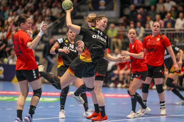 GER, Hamm, Deutschland vs Belgien, EHF EURO Qualifiers, Handball, EHF, Spielzeit 2025 2026, WESTPRESS arena, 6. Spieltag im Bild: Marie Steffen (Deutschland Handball Frauen 14) DFB DFL REGULATIONS PROHIBIT ANY USE OF PHOTOGRAPHS AS IMAGE SEQUENCES AND OR QUASI-VIDEO, 12.04.2026 Copyright: HMBxMedia HendrikxHamelau