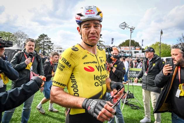 Wout van Aert of Team Visma-Lease a Bike pictured after winning the men s Paris-Roubaix cycling race, Sunday 12 April 2026, around Roubaix, France. The 123rd edition of Paris-Roubaix cycling races will take on Sunday, with the women riding 143,1 km the men riding 258,3 km on Sunday. POOLxETIENNExGARNIER  x170585627x