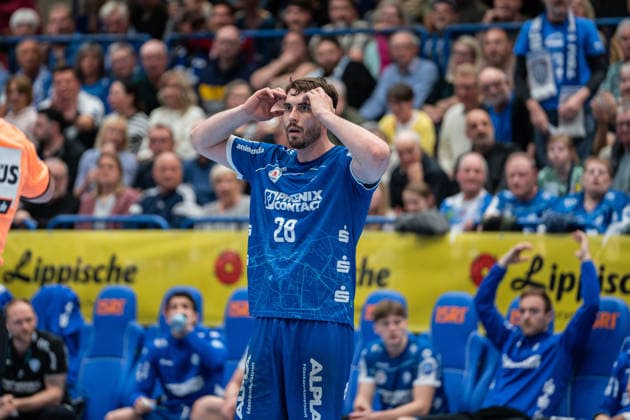 TBV Lemgo Lippe (GER) vs. Fuechse Berlin (GER), Handball, Daikin Handball Bundesliga, 28. Spieltag, 12.4.2026, Saision 2025 2026, Lemgo Hendrik Wagner (TBV Lemgo Lippe, 28) ist unzufrieden Lemgo Phoenix Contact Arena Deutschland