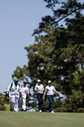 260412 Ludvig Aberg of Sweden and Brian Campbell of USA during the final round of the 2026 Masters Golf Tournament on April 12, 2026 in Augusta. Photo: Petter Arvidson BILDBYRAN kod PA PA1196 golf masters bbeng the masters augusta sweden sverige Copyright: PETTERxARVIDSON BB260412PA075