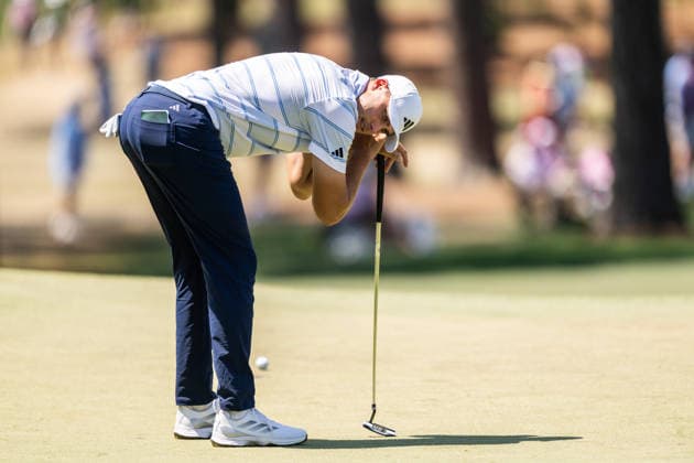 260412 Ludvig Aberg of Sweden looks dejected during the final round of the 2026 Masters Golf Tournament on April 12, 2026 in Augusta. Photo: Petter Arvidson BILDBYRAN kod PA PA1196 golf masters bbeng the masters augusta sweden sverige depp Copyright: PETTERxARVIDSON BB260412PA079
