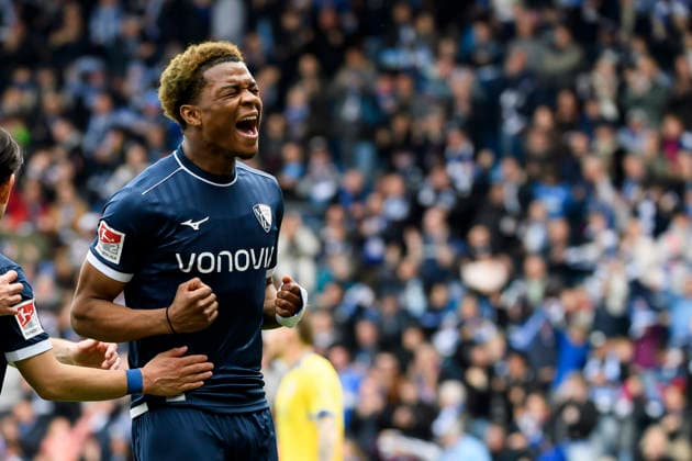 Farid Alfa-Ruprecht (VfL Bochum) Torjubel, jubelt nach seinem Treffer zum 3:0 waehrend des spiels der 2. Bundesliga zwischen VfL Bochum und Eintracht Braunschweig, Vonovia Ruhrstadion am 12. April 2026 in Bochum, Deutschland. (Foto von Max Maiwald DeFodi Images) +++ Farid Alfa-Ruprecht (VfL Bochum) celebrates after scoring his team s third goal during the 2. Bundesliga match between VfL Bochum and Eintracht Braunschweig at Vonovia Ruhrstadion on April 12, 2026 in Bochum, Germany. (Photo by Max Maiwald DeFodi Images) (Photo by Max Maiwald DeFodi Images) -
