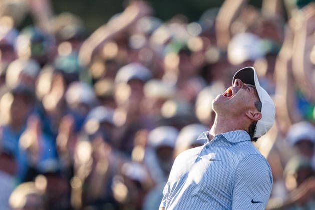 260412 Rory McIlroy of Northern Ireland celebrates during the final round of the 2026 Masters Golf Tournament on April 12, 2026 in Augusta. Photo: Petter Arvidson BILDBYRAN kod PA PA1196 golf masters bbeng the masters augusta jubel Copyright: PETTERxARVIDSON BB260412PA250
