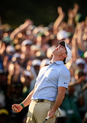 260412 Rory McIlroy of Northern Ireland celebrates on the 18th green after winning The Masters after the final round of the 2026 Masters Golf Tournament on April 12, 2026 in Augusta. Photo: Petter Arvidson BILDBYRAN kod PA PA1196 golf masters bbeng the masters augusta jubel Copyright: PETTERxARVIDSON BB260412PA305