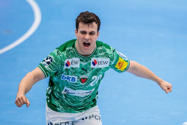 Torjubel bei Tim Freihoefer (Fuechse Berlin, 20) GER, TBV Lemgo Lippe vs. Fuechse Berlin, Handball, 1. Bundesliga, 28. Spieltag, Spielzeit 2025 2026, 12.04.2026 GER, TBV Lemgo Lippe vs. Fuechse Berlin, Handball, 1. Bundesliga, 28. Spieltag, Spielzeit 2025 2026, 12.04.2026 Lemgo Copyright: xEibner-Pressefoto JanxRollingerx EP_JSK