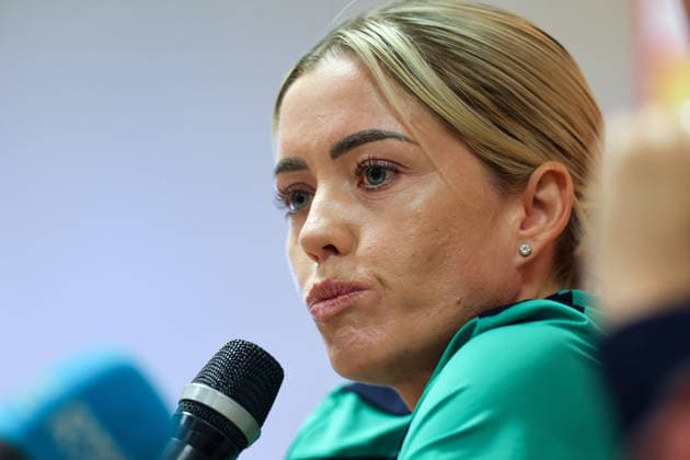 Republic of Ireland WNT press conference, PK, Pressekonferenz Polsat Plus Arena, Gdansk, Poland 13 4 2026 Denise O™Sullivan Denise O™Sullivan 13 4 2026  Copyright: x INPHO RyanxByrnex RB2_4790