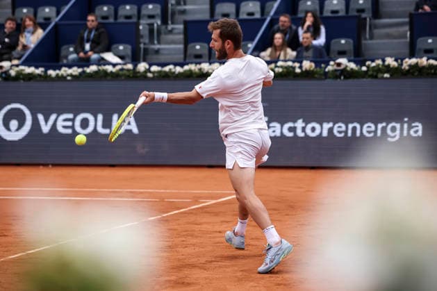 April 13, 2026, Barcelona, Barcelona, Spain: Corentin Moutet of France in action agaisnt Ignacio Buse of Peru during the First round tennis match of the Barcelona Open Banc Sabadell - Conde Godo 2026 Day 3 at Real Club de Tenis Barcelona on April 13, 2026 in Barcelona, Spain. Barcelona Open Banc Sabadell - Conde Godo 2026 Day 3  - ZUMAa181 20260413_zaa_a181_032 Copyright: xJavierxBorregox
