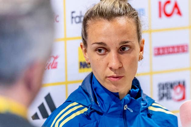 GÖTEBORG 20260413 Julia Zigiotti Olme under mandagens pressträff inför tisdagens VM-kvalmatch mot Danmark pa Gamla Ullevi i Göteborg. GÖTEBORG SVERIGE x9200x