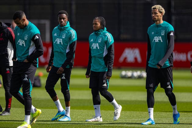 Football - UEFA Champions League - Quarter-FInal - 2nd Leg - Liverpool FC v Paris Saint-Germain FC - MD-1 LIVERPOOL, ENGLAND - Monday, April 13, 2026: Liverpool s Rio Ngumoha during a training session at the AXA Training Centre ahead of the UEFA Champions League Quarter-Final 2nd Leg match between Liverpool FC and Paris Saint-Germain FC. (Photo by David Rawcliffe Propaganda) LIVERPOOL AXA Training Centre MERSEYSIDE ENGLAND  Copyright: xDavidxRawcliffex P2026-04-13-Liverpool_PSG_MD-1-5