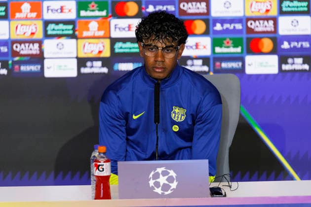 UEFA champions league - Atletico de Madrid vs Barcelona MADRID,SPAIN - 13 April:Lamine Yamal of FC Barcelona, Barca during the press conference, PK, Pressekonferenz prior to UEFA champions league 2025 26 match between Atletico de Madrid and Barcelona at Riyadh Air Metropolitano Stadium. (Photo by Guille Martinez f22photo) Madrid Riyadh Air Metropolitano Stadium Spain Copyright: xGuillermoxMartinezx