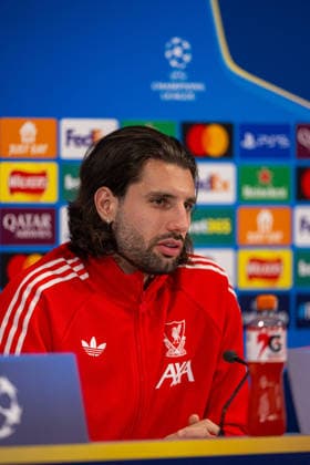Football - UEFA Champions League - Quarter-Final - 2nd Leg - Liverpool FC v Paris Saint-Germain FC - MD-1 LIVERPOOL, ENGLAND - Monday, April 13, 2026: Liverpool s Dominik Szoboszlai during a press conference, PK, Pressekonferenz at Anfield ahead of the UEFA Champions League Quarter-Final 2nd Leg game between Liverpool FC and Paris Saint-Germain FC. (Photo by David Rawcliffe Propaganda) LIVERPOOL Anfield MERSEYSIDE ENGLAND  Copyright: xDavidxRawcliffex P2026-04-13-Liverpool_PSG_MD-1-76