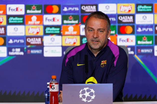 UEFA champions league - Atletico de Madrid vs Barcelona MADRID,SPAIN - 13 April:Head coach of Barcelona Hansi Flick during the press conference, PK, Pressekonferenz prior to UEFA champions league 2025 26 match between Atletico de Madrid and Barcelona at Riyadh Air Metropolitano Stadium. (Photo by Guille Martinez f22photo) Madrid Riyadh Air Metropolitano Stadium Spain Copyright: xGuillermoxMartinezx