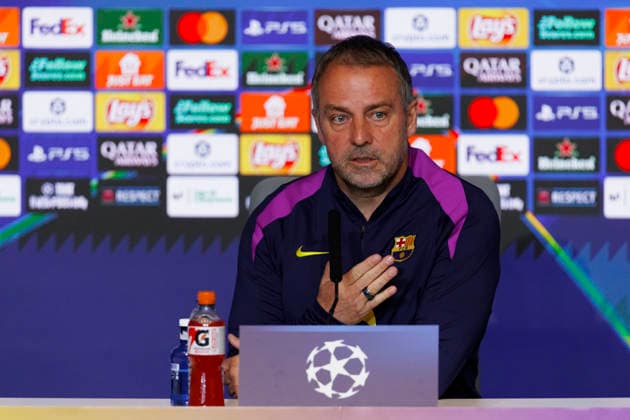 UEFA champions league - Atletico de Madrid vs Barcelona MADRID,SPAIN - 13 April:Head coach of Barcelona Hansi Flick during the press conference, PK, Pressekonferenz prior to UEFA champions league 2025 26 match between Atletico de Madrid and Barcelona at Riyadh Air Metropolitano Stadium. (Photo by Guille Martinez f22photo) Madrid Riyadh Air Metropolitano Stadium Spain Copyright: xGuillermoxMartinezx