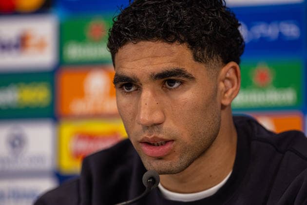Football - UEFA Champions League - Quarter-Final - 2nd Leg - Liverpool FC v Paris Saint-Germain FC - MD-1 LIVERPOOL, ENGLAND - Monday, April 13, 2026: Paris Saint-Germain s Achraf Hakimi during a press conference, PK, Pressekonferenz at Anfield ahead of the UEFA Champions League Quarter-Final 2nd Leg game between Liverpool FC and Paris Saint-Germain FC. (Photo by David Rawcliffe Propaganda) LIVERPOOL Anfield MERSEYSIDE ENGLAND  Copyright: xDavidxRawcliffex P2026-04-13-Liverpool_PSG_MD-1-120