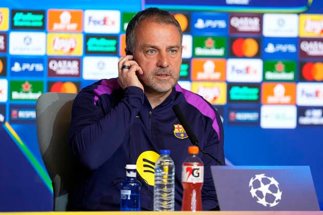 FC Barcelona, Barca s coach Hansi Flick during the press conference, PK, Pressekonferenz prior UEFA Champions League - Quarter-finals, 2nd leg match against Atletico de Madrid. April 13, 2026. (20260413512)