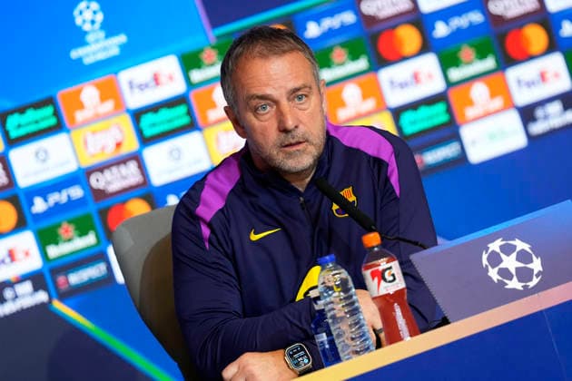 FC Barcelona, Barca s coach Hansi Flick during the press conference, PK, Pressekonferenz prior UEFA Champions League - Quarter-finals, 2nd leg match against Atletico de Madrid. April 13, 2026. (20260413532)