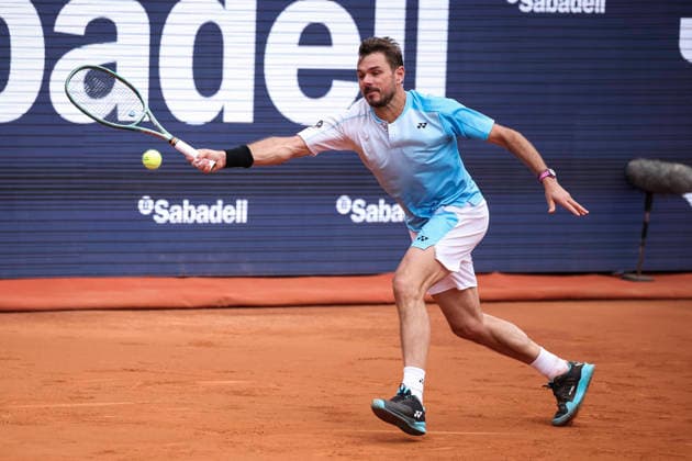 April 13, 2026, Barcelona, Barcelona, Spain: Stan Wawrinka of Switzerland in action against Cameron Norrie of Great Britain during the First round tennis match of the Barcelona Open Banc Sabadell - Conde Godo 2026 Day 3 at Real Club de Tenis Barcelona on April 13, 2026 in Barcelona, Spain. Barcelona Spain - ZUMAa181 20260413_zaa_a181_266 Copyright: xJavierxBorregox