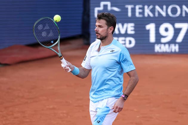 April 13, 2026, Barcelona, Barcelona, Spain: Stan Wawrinka of Switzerland in action against Cameron Norrie of Great Britain during the First round tennis match of the Barcelona Open Banc Sabadell - Conde Godo 2026 Day 3 at Real Club de Tenis Barcelona on April 13, 2026 in Barcelona, Spain. Barcelona Spain - ZUMAa181 20260413_zaa_a181_303 Copyright: xJavierxBorregox