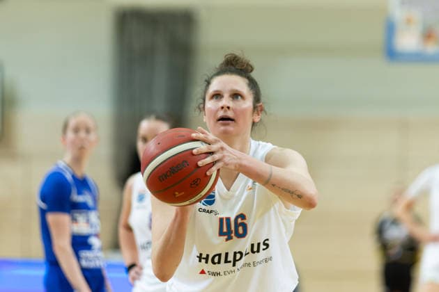 Romy Bär (Lions, 46), Syntainics MBC vs. BC Marburg, Frauen, Basketball, 1. Bundesliga, DBBL, Playoff Halbfinale - 2 5, Saison 2025 26, 13.04.2026. Halle SWH Arena Sachsen-Anhalt Deutschland
