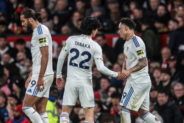 Premier League: Manchester United, ManU v Leeds United Noah Okafor of Leeds United celebrates his goal to make it 0-2 during the Premier League match Manchester United vs Leeds United at Old Trafford, Manchester, United Kingdom on 13 April 2026 (Photo by Mark Cosgrove News Images) Manchester Old Trafford Greater Manchester United Kingdom Copyright: xMarkxCosgrove NewsxImagesx
