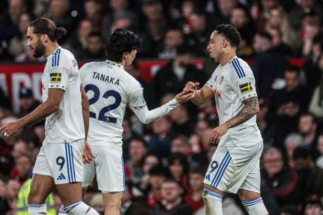 Premier League: Manchester United, ManU v Leeds United Noah Okafor of Leeds United celebrates his goal to make it 0-2 during the Premier League match Manchester United vs Leeds United at Old Trafford, Manchester, United Kingdom on 13 April 2026 (Photo by Mark Cosgrove News Images) Manchester Old Trafford Greater Manchester United Kingdom Copyright: xMarkxCosgrove NewsxImagesx