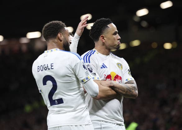 Manchester Utd v Leeds, FA Premier League 13.04.26 Manchester Utd v Leeds, FA Premier League Bradley Ormesher The Times Noah Okafor of Leeds United scores and celebrates scoring his teams 2nd goal  Copyright: xBradleyxOrmesherx NINTCHDBPICT001073341160