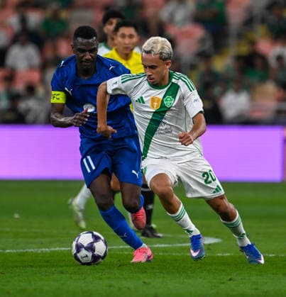 JEDDAH, SAUDI ARABIA - April 13: Matheus Goncalves of Al Ahli with the ball during the AFC Champions League Elite Round of 16 match between Al Ahli and Al Duhail at King Abdullah Sports City on April 13, 2026 in Jeddah, Saudi Arabia.