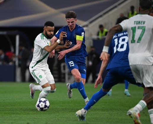 JEDDAH, SAUDI ARABIA - April 13: Ali Majrashi of Al Ahli with the ball during the AFC Champions League Elite Round of 16 match between Al Ahli and Al Duhail at King Abdullah Sports City on April 13, 2026 in Jeddah, Saudi Arabia.