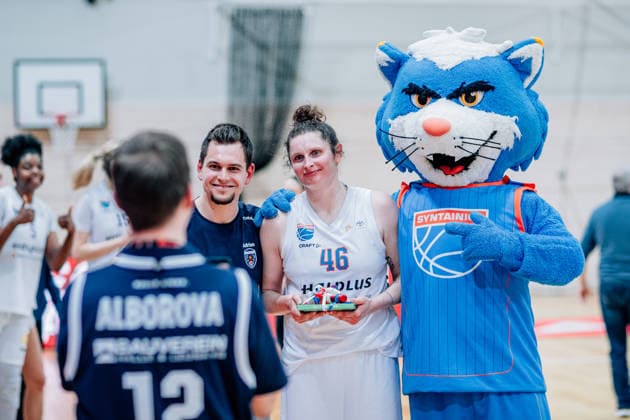 BB-1BL Damen Syntainics MBC Lions - BC Pharmaserv Marburg Romy Bär (GISA Lions MBC) waehrend der Saison 2025-2026 im Halbfinale Playoff im Spiel 2 von 5 in der DBBL Toyota Bundesliga Syntainics MBC Lions und BC Pharmaserv Marburg in der SWH Arena am 13. April 2026 in Halle Saale, Sachsen Anhalt, Deutschland