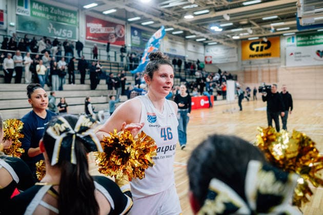 BB-1BL Damen Syntainics MBC Lions - BC Pharmaserv Marburg Romy Bär (GISA Lions MBC) waehrend der Saison 2025-2026 im Halbfinale Playoff im Spiel 2 von 5 in der DBBL Toyota Bundesliga Syntainics MBC Lions und BC Pharmaserv Marburg in der SWH Arena am 13. April 2026 in Halle Saale, Sachsen Anhalt, Deutschland