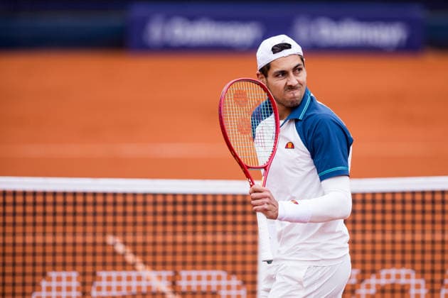 MUNICH, GERMANY - APRIL 14: Alejandro Tabilo (CHI) cheers during the BMW Open by Bitpanda Singles match between Alejandro Tabilo (CHI) vs Joao Fonseca (BRA) at MTTC Iphitos on April 14, 2026 in Munich, Germany. Bavaria Germany Copyright: xSteffiexWunderlx