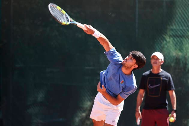 April 14, 2026, Barcelona, Barcelona, Spain: Carlos Alcaraz of Spain during training on Day 4 of the Barcelona Open Banc Sabadell - Conde Godo 2026 Day 4 at Real Club de Tenis Barcelona on April 14, 2026 in Barcelona, Spain. Barcelona Open Banc Sabadell - Conde Godo 2026 Day 4  - ZUMAa181 20260414_zaa_a181_054 Copyright: xJavierxBorregox