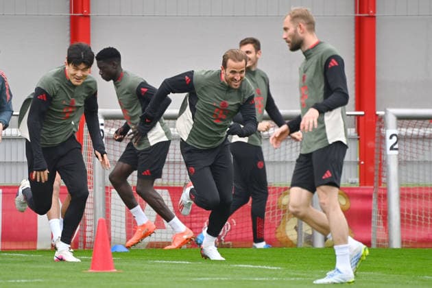 Konrad LAIMER (Bayern Muenchen), Harry KANE (Bayern Muenchen),Minjae KIM (FC Bayern Muenchen), Abschlusstraining am 14.04.2026 Fussball Champions League,Saison 2025 26, Viertelfinale FC Bayern-Muenchen -Real Madrid am 15.04.2026 A L L I A N Z A R E N A. Â