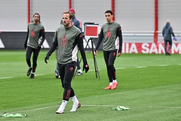 MUNICH, GERMANY - 14. APRIL: Harry KANE (FC Bayern Munich 9) during the final Training before the UEFA Champions League Quarterfinal between FC Bayern Munich vs. Real Madrid CF at FC Bayern Trainings ground Saebener Strasse Munich Copyright: xBEAUTIFULxSPORTS Goldbergx