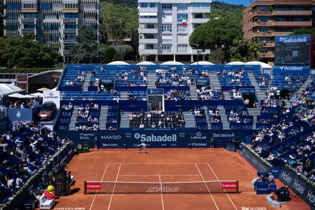 Barcelona Open Banc Sabadell - 73 Conde de Godo Trophy - R32 in Barcelona, Spain, 14, April, 2026. R32 of Barcelona Open Banc Sabadell match between Martin Landaluce (ESP) and Lorenzo Musetti (ITA) in Reial Club de Tennis Barcelona, Barcelona, Spain, on April 14, 2026. Barcelona Reial Club de Tennis Barcelona Barcelona Spain