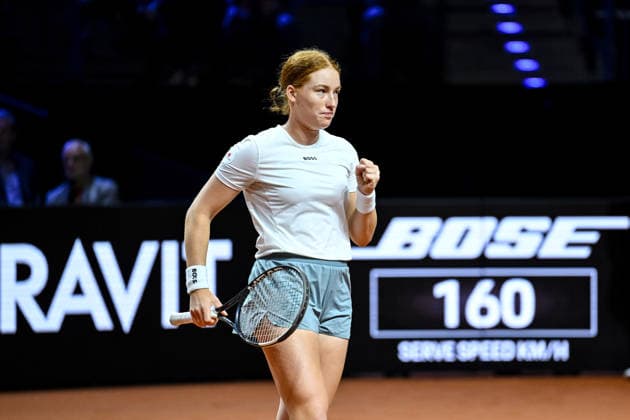 Ella Seidel (Germany) gestikuliert, gestik against Elise Mertens (Belgium) during day two of the Porsche Tennis Grand Prix 2026 at Porsche Arena on April 14, 2026 in Stuttgart, Germany. (Photo by Harry Langer DeFodi Images) -