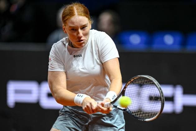 Ella Seidel (Germany) controls the Ball against Elise Mertens (Belgium) during day two of the Porsche Tennis Grand Prix 2026 at Porsche Arena on April 14, 2026 in Stuttgart, Germany. (Photo by Harry Langer DeFodi Images) -
