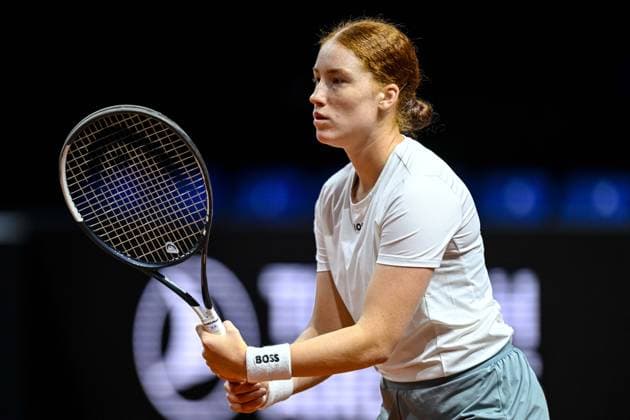 Ella Seidel (Germany) Looks on against Elise Mertens (Belgium) during day two of the Porsche Tennis Grand Prix 2026 at Porsche Arena on April 14, 2026 in Stuttgart, Germany. (Photo by Harry Langer DeFodi Images) -