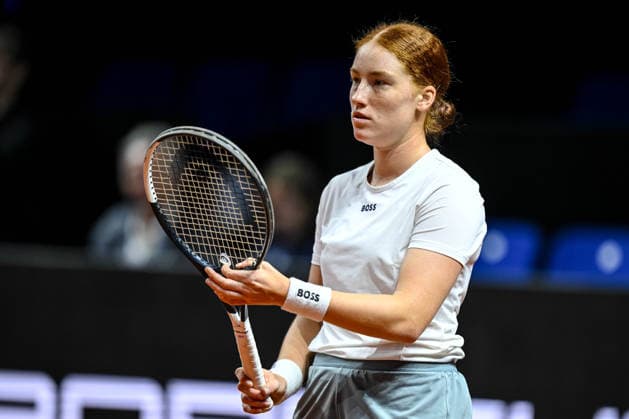 Ella Seidel (Germany) Looks on against Elise Mertens (Belgium) during day two of the Porsche Tennis Grand Prix 2026 at Porsche Arena on April 14, 2026 in Stuttgart, Germany. (Photo by Harry Langer DeFodi Images) -