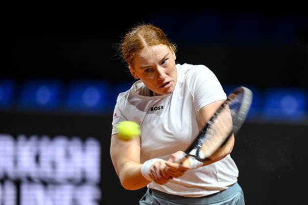Ella Seidel (Germany) controls the Ball against Elise Mertens (Belgium) during day two of the Porsche Tennis Grand Prix 2026 at Porsche Arena on April 14, 2026 in Stuttgart, Germany. (Photo by Harry Langer DeFodi Images) -