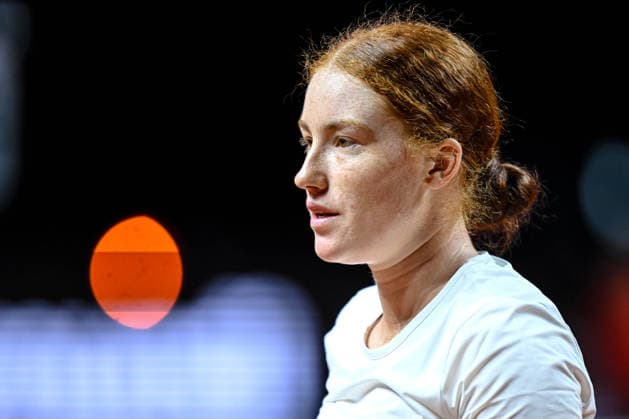 Ella Seidel (Germany) Looks on against Elise Mertens (Belgium) during day two of the Porsche Tennis Grand Prix 2026 at Porsche Arena on April 14, 2026 in Stuttgart, Germany. (Photo by Harry Langer DeFodi Images) -